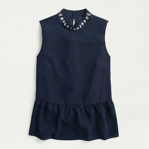 J.Crew Navy Blue Jewel Embroidered Peplum Top Sleeveless